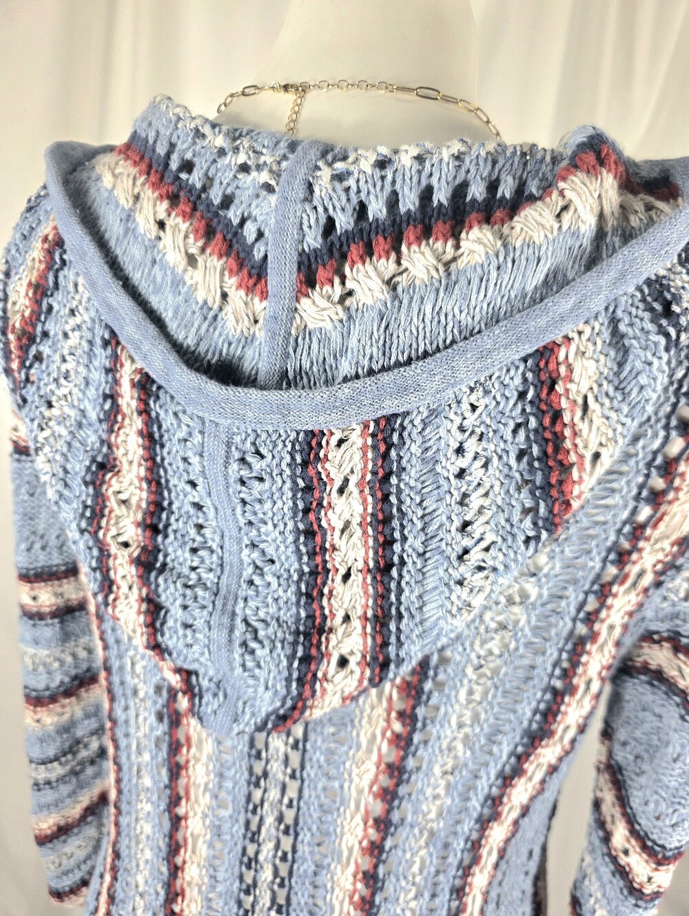 Eddie Bauer Striped Hooded Knit Sweater in Light Blue, Red, Navy, Cream - Picture 6 of 13